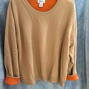 Tan Cashmere Sweater with Orange Lining
